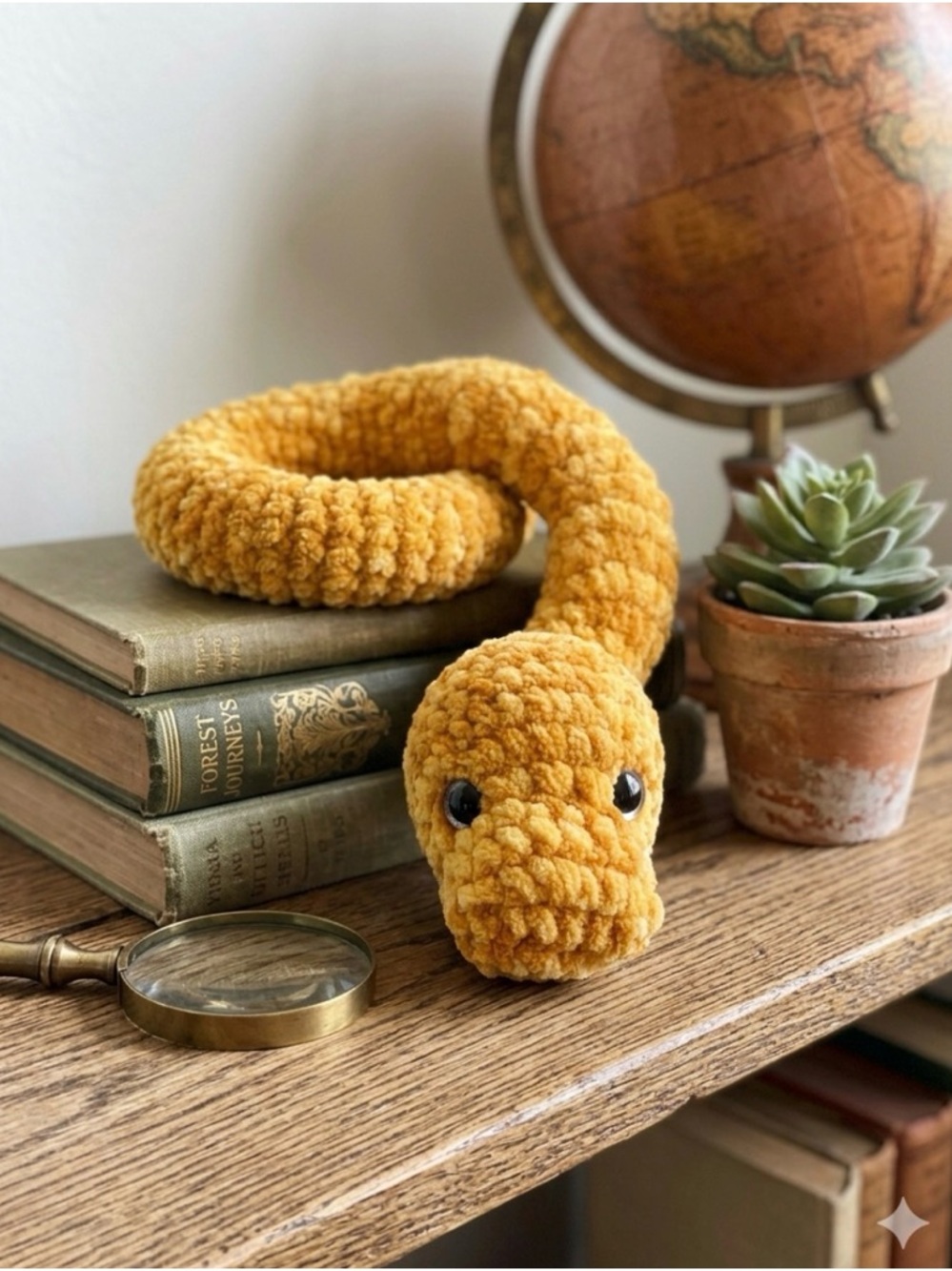 Handmade Plush Snake Toy in Mustard Yellow